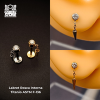 Labret (HC) Titanio ASTM F-136 - Zirconia 3mm Cadena Pendulo (1,2mm;8mm) (16G)