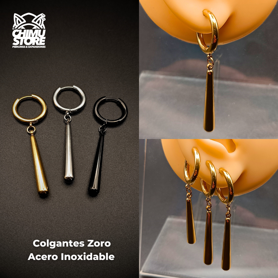NEW Colgante Acero Inoxidable - Pendientes de Zoro 35mm (1mm;12mm) (18G)