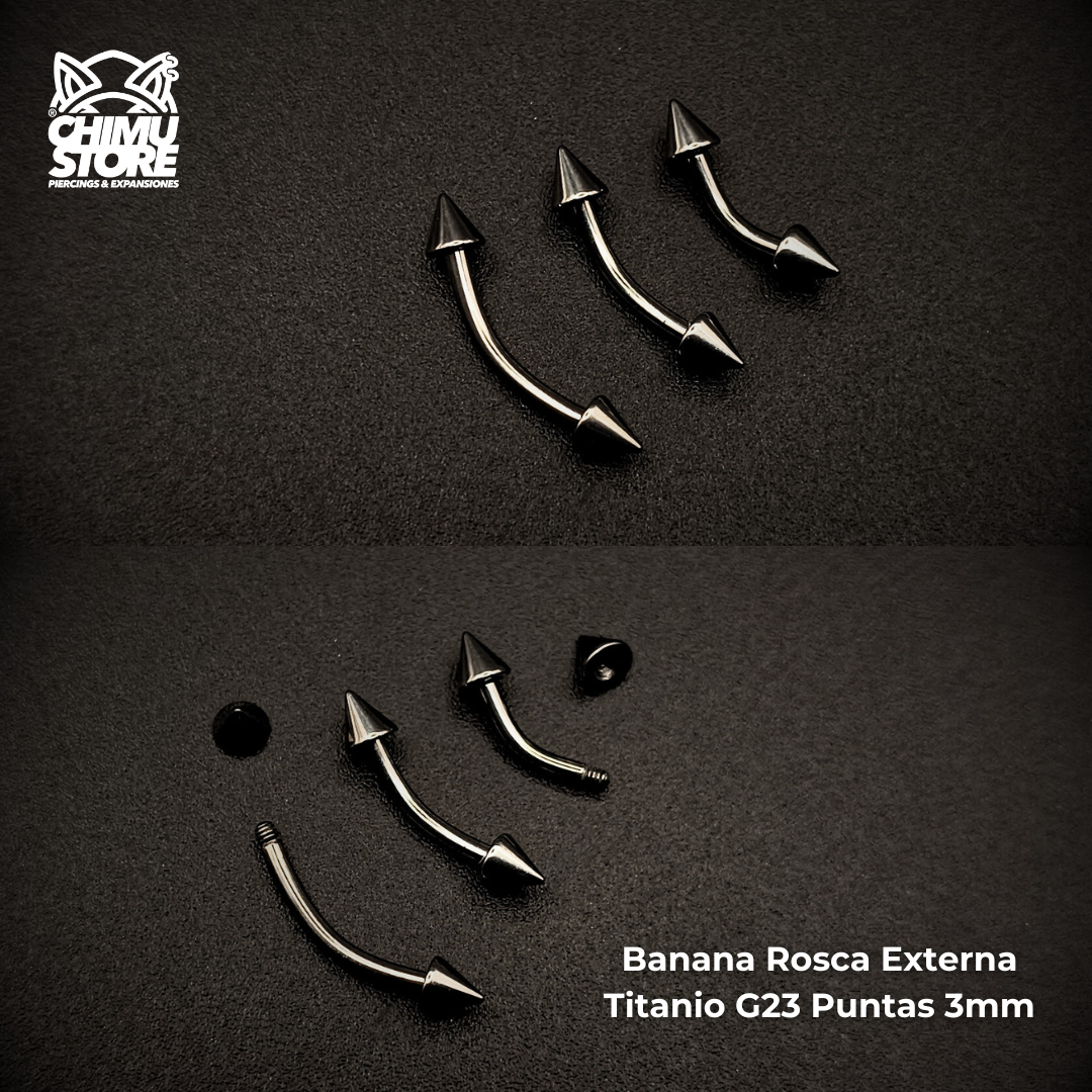 NEW Banana (RE) Titanio G23 - Puntas 3mm Plateado (1,2mm) (16G)