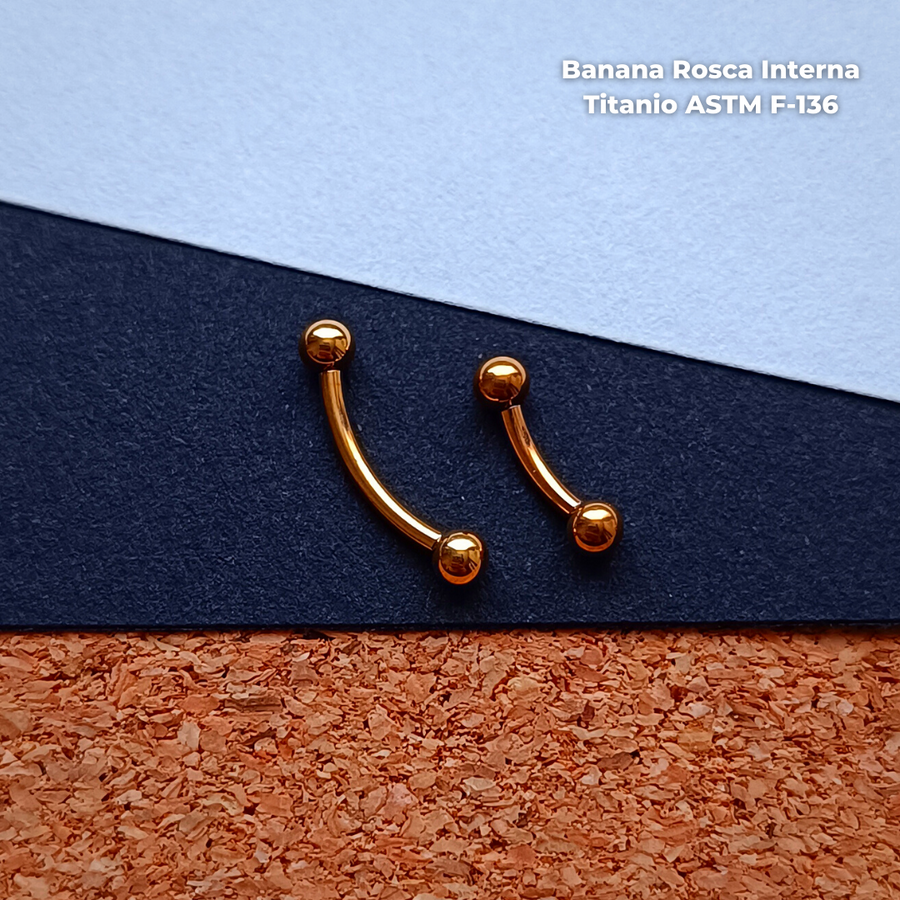 NEW Banana Rosca Interna Titanio ASTM F-136 - Dorado Bolitas 3mm (1,2mm) (16G)