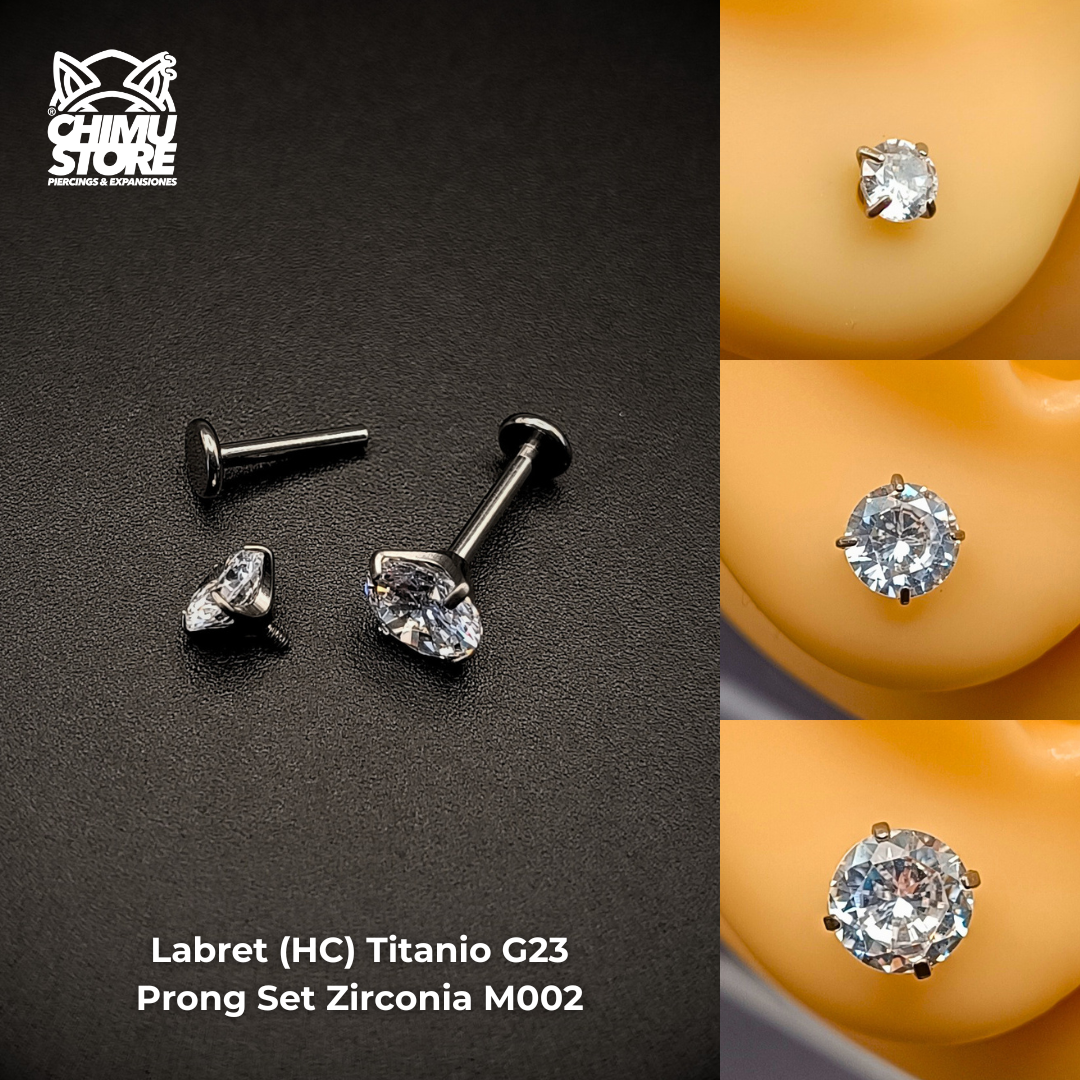 NEW Labret (HC) Titanio G23 - Prong Set Zirconia Blanca M002 (1,2mm) (16G)