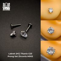 NEW Labret (HC) Titanio G23 - Prong Set Zirconia Blanca M002 (1,2mm) (16G)