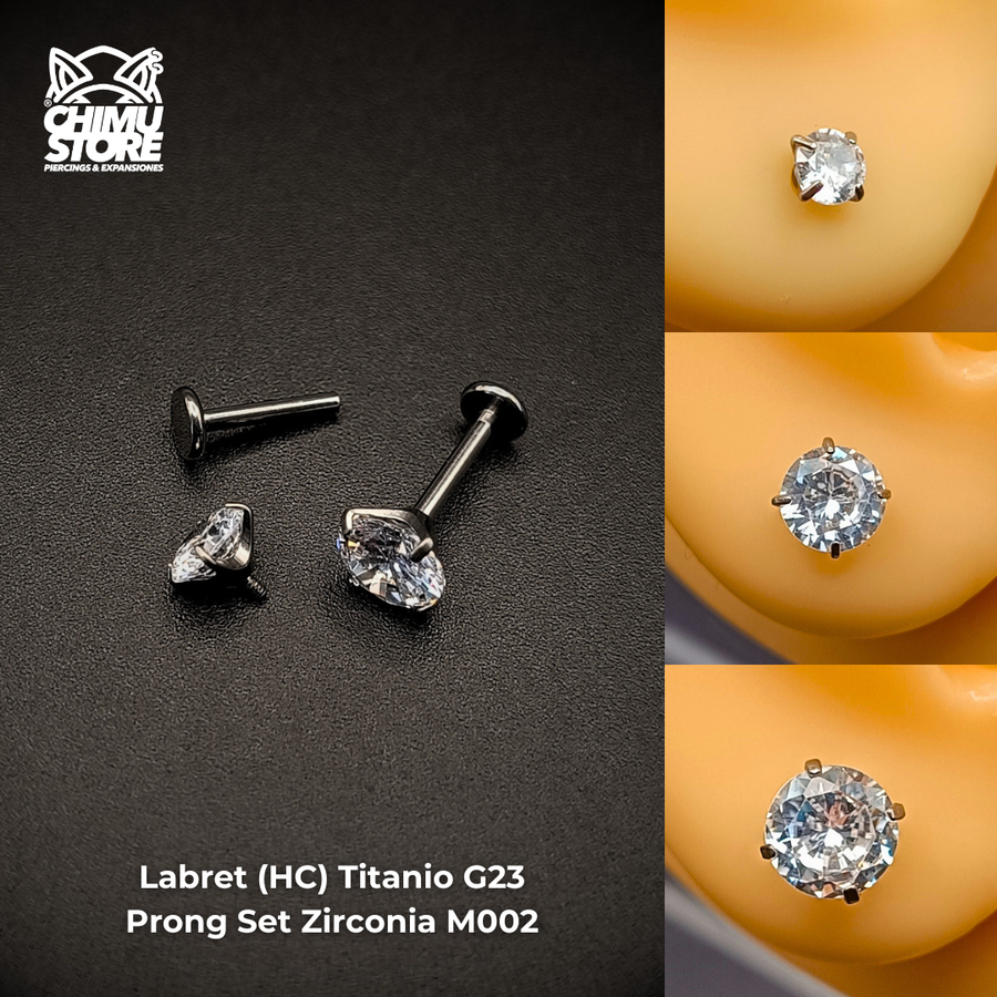 NEW Labret (HC) Titanio G23 - Prong Set Zirconia Blanca M002 (1,2mm) (16G)