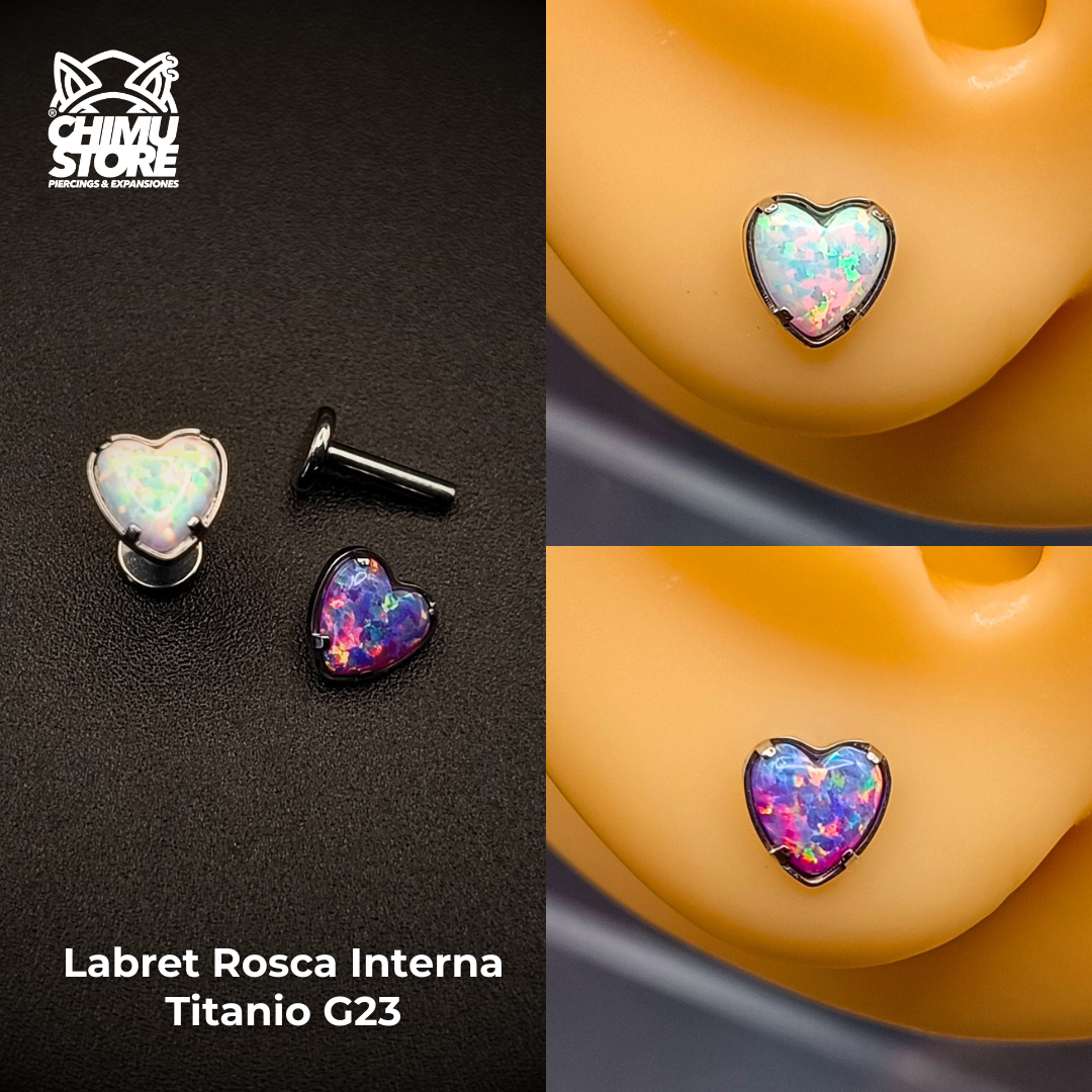 NEW Labret (HC) Titanio G23 - Prong Set Corazón Opalita (1,2mm) (16G)