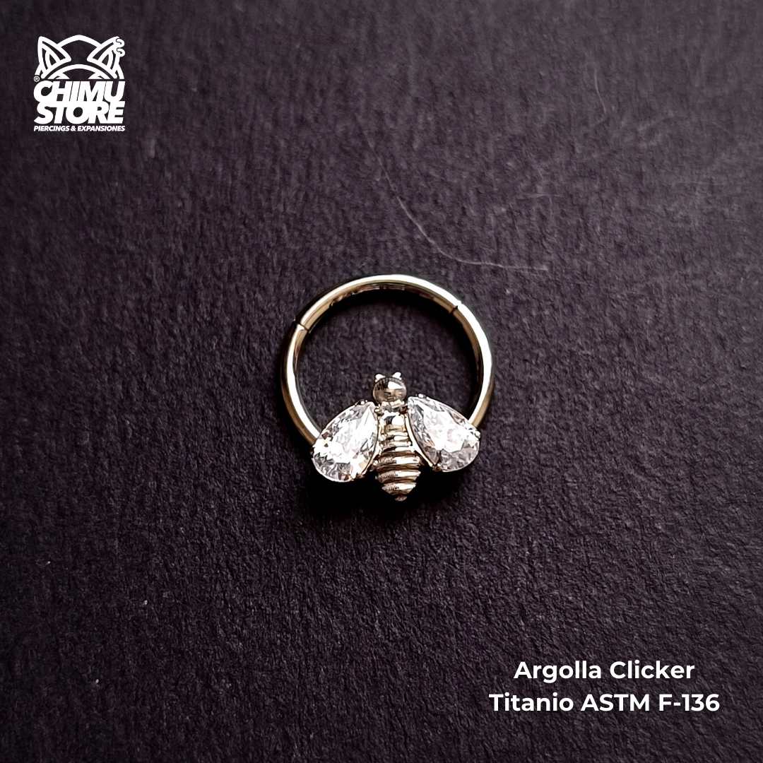 NEW Argolla Clicker Titanio ASTM F-136 - Abeja Alas Zirconias (1,2mm;10mm) (16G)