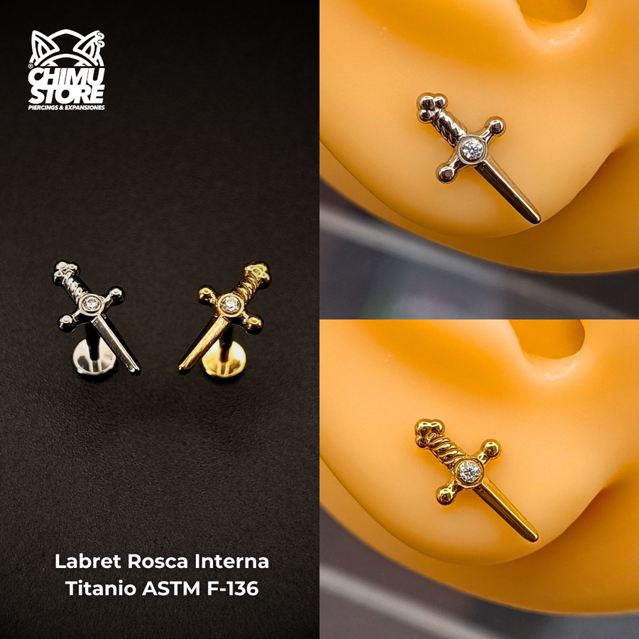 NEW Labret (HC) Titanio ASTM F-136 - Daga con Zirconia (1,2mm;8mm) (16G)