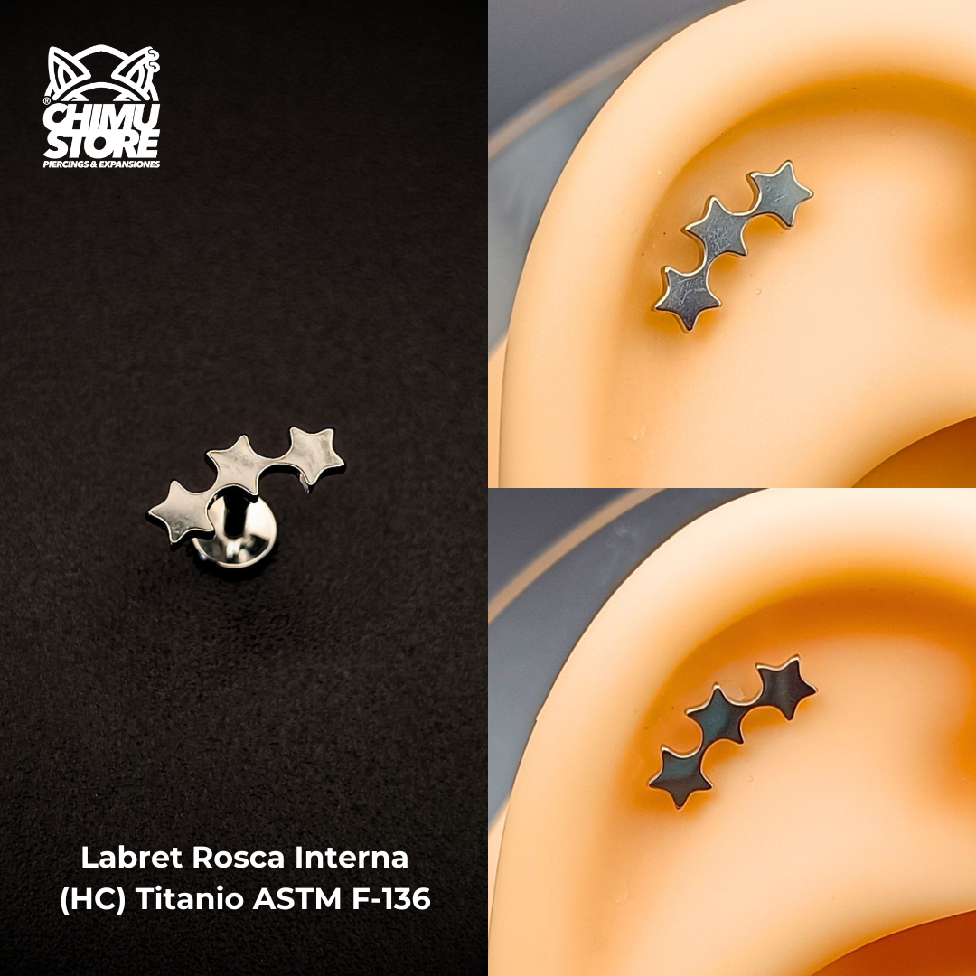 NEW Labret (HC) Titanio ASTM F-136 - Cluster 3 Estrellas (1,2mm;6mm) (16G)
