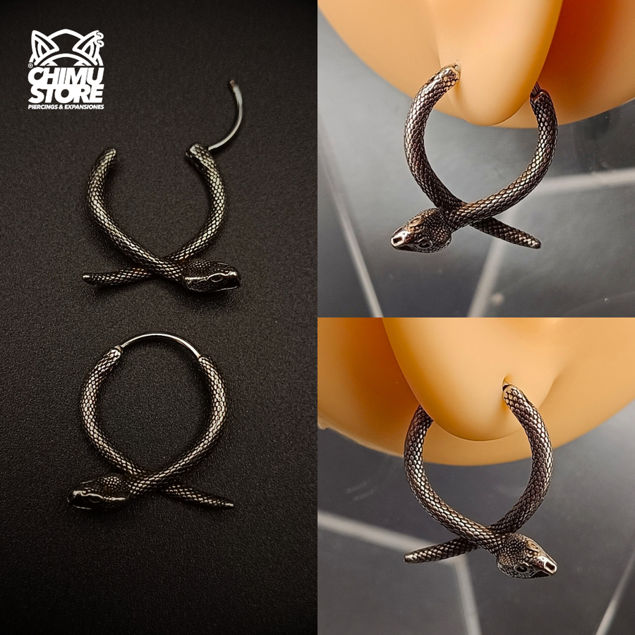 NEW Piercing Lobulo Acero Inoxidable - Serpiente Cruzada 01 (1mm;12mm)