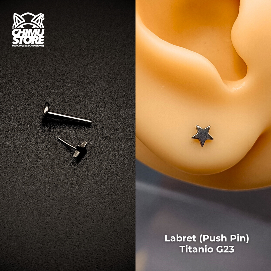 NEW Labret (Push Pin) Titanio G23 - Estrella (1,2mm;8mm) (16G)
