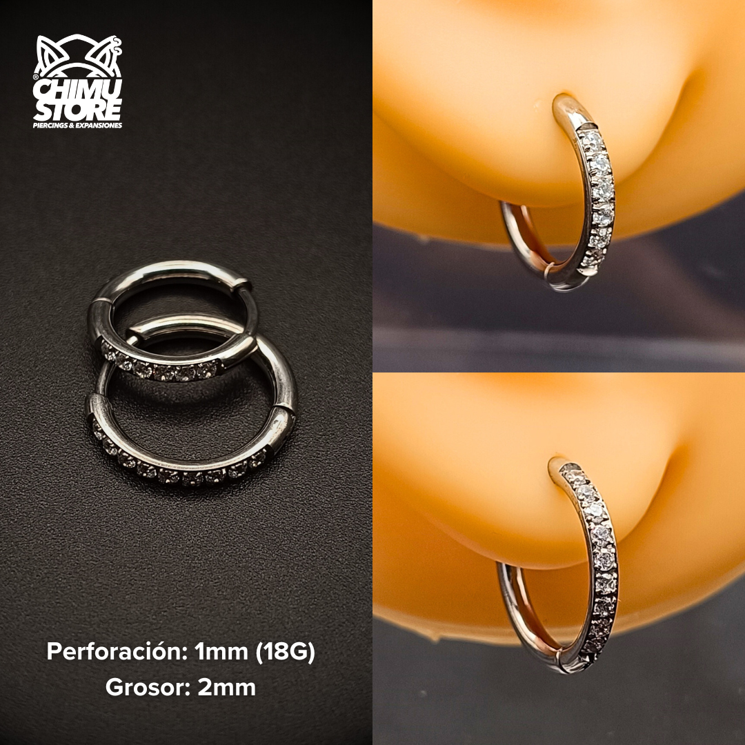 NEW Argollas Titanio G23 - Plateados Grosor 2mm Zirconias Laterales (1mm) (18G)