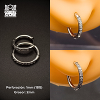 NEW Argollas Titanio G23 - Plateados Grosor 2mm Zirconias Laterales (1mm) (18G)