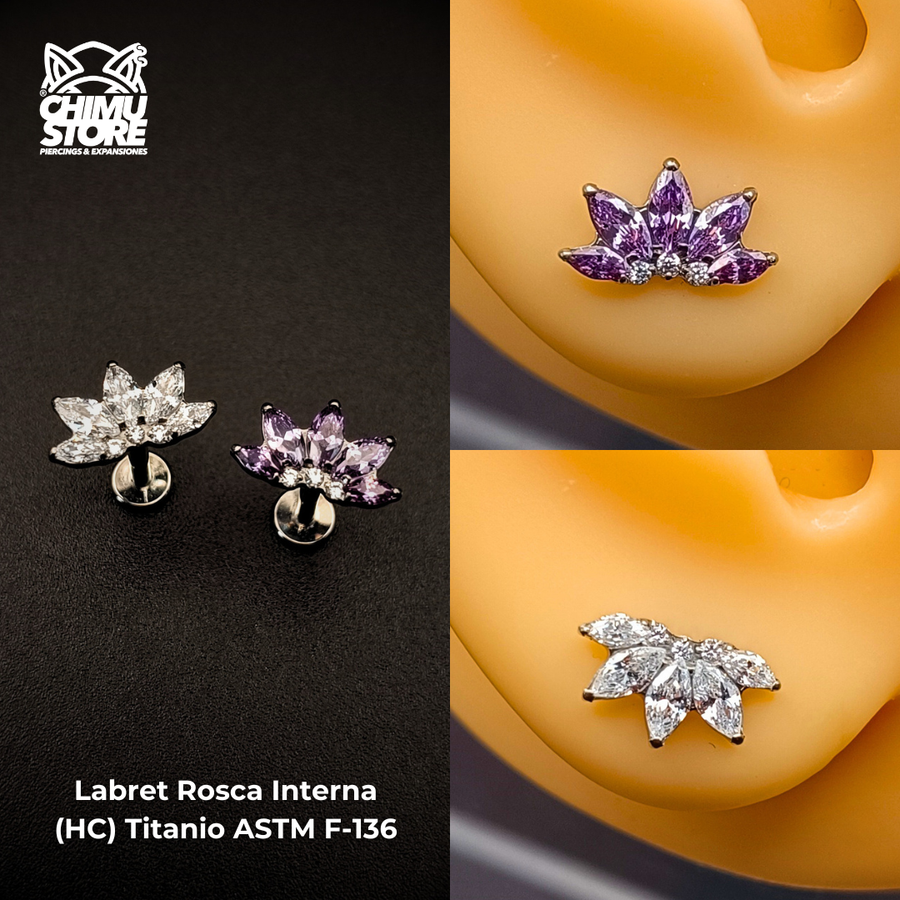 NEW Labret (HC) Titanio ASTM F-136 - Lotus Crown Zirconias (1,2mm;8mm) (16G)