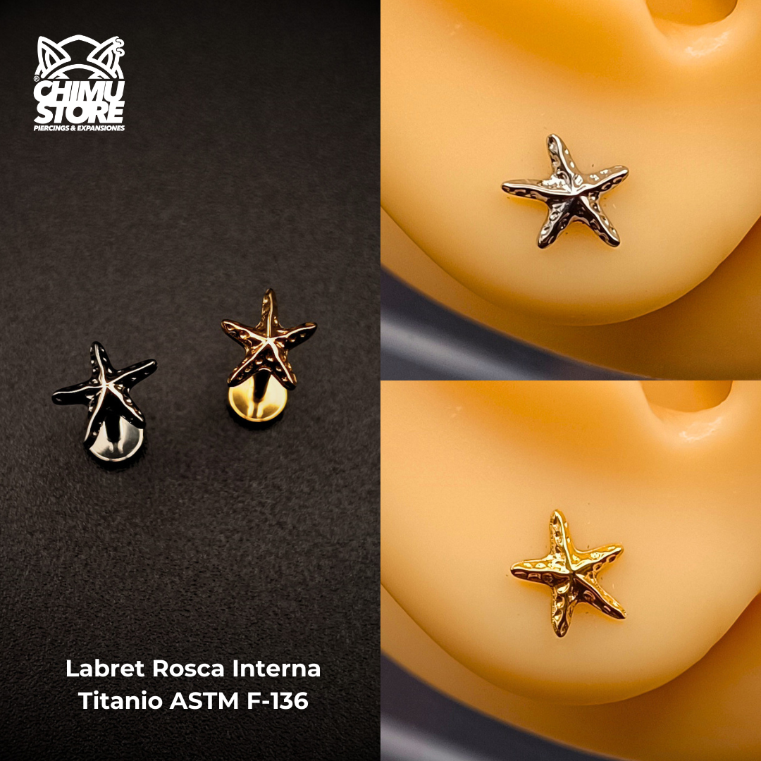 NEW Labret (HC) Titanio ASTM F-136 - Estrella de Mar (1,2mm;8mm) (16G)