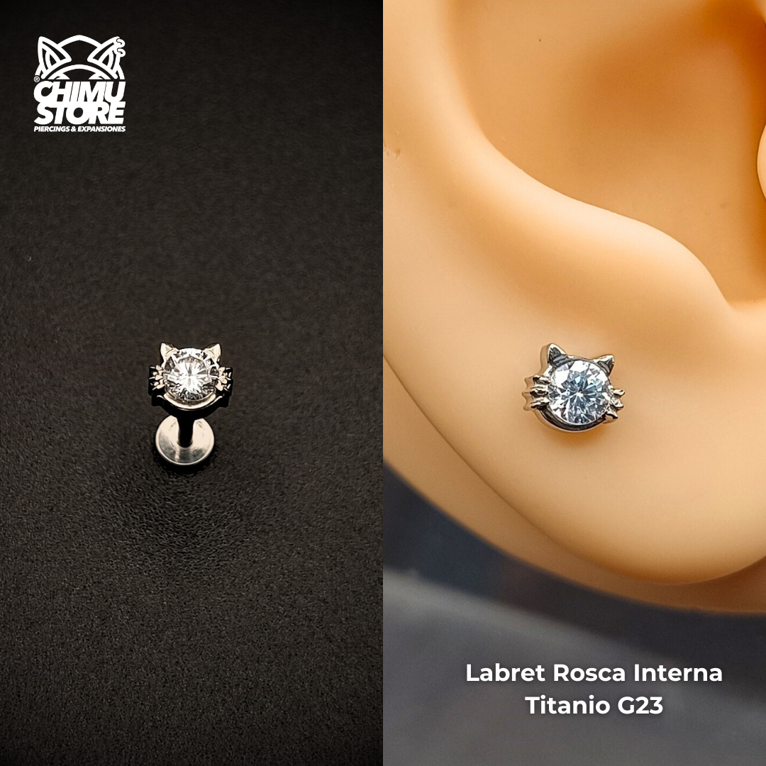 NEW Labret (HC) Titanio G23 - Cabeza de Gato Zirconia (1,2mm;8mm) (16G)