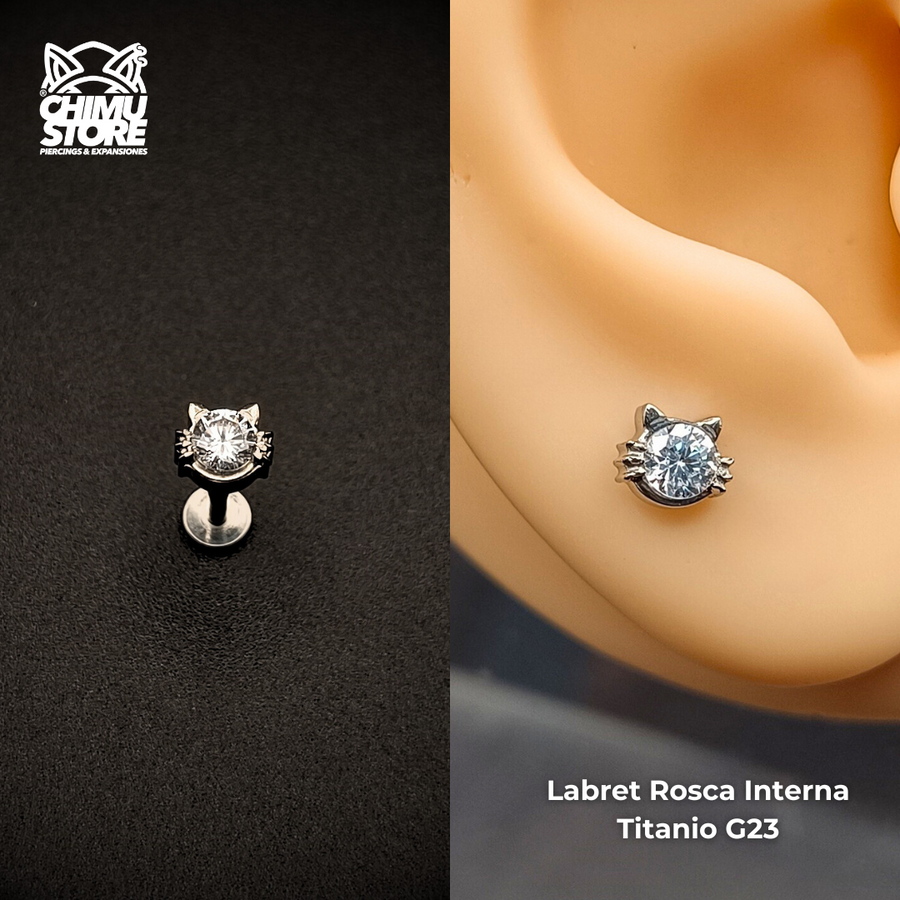 NEW Labret (HC) Titanio G23 - Cabeza de Gato Zirconia (1,2mm;8mm) (16G)