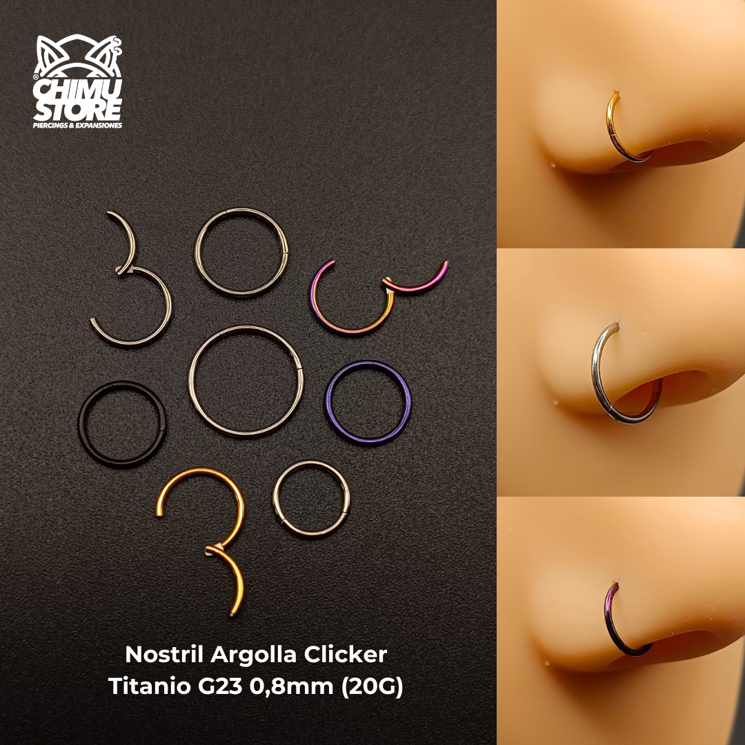 NEW Nostril Argolla Clicker Titanio G23 - Lisa (0,8mm y 1mm) (18G y 20G)