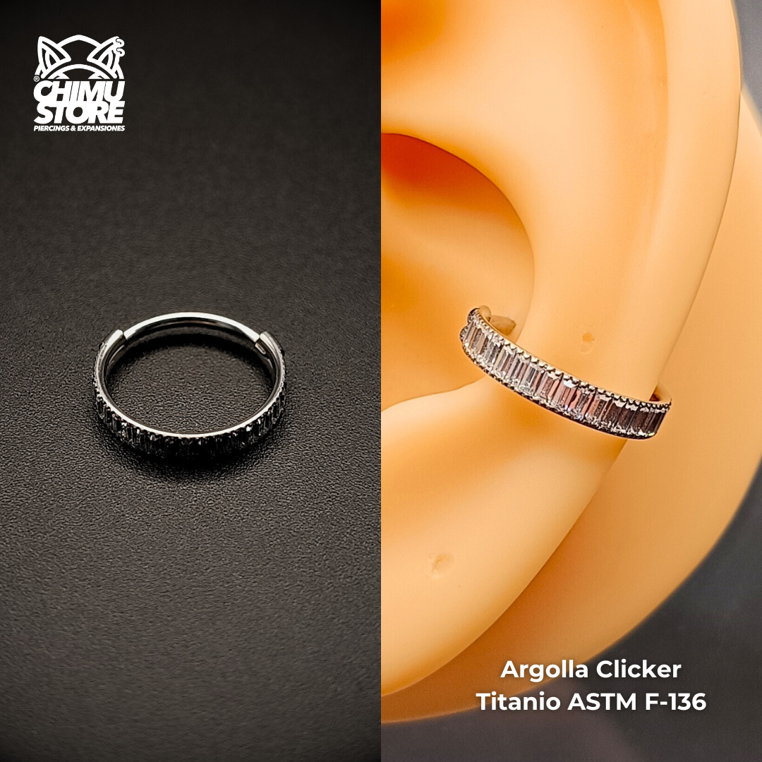 Argolla Clicker Titanio ASTM F-136 - Zirconias Corte Baguette (1,2mm;12mm) (16G)