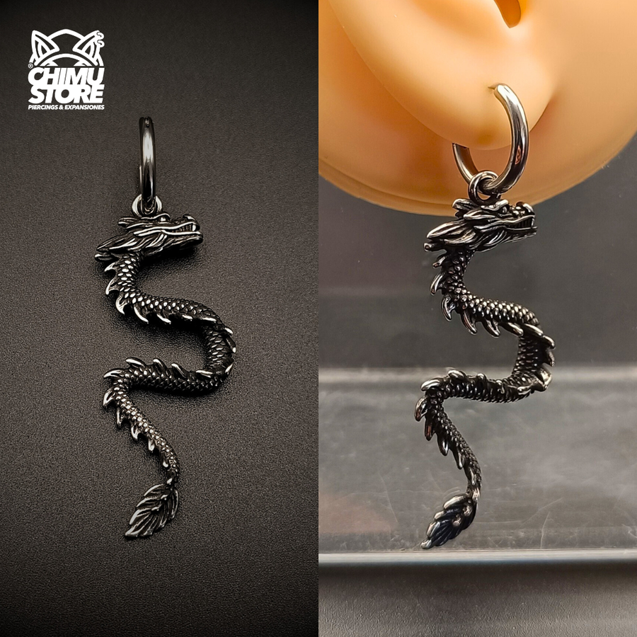 NEW Colgante Lobulo Acero Inoxidable - Dragon Largo (1mm;10mm) (18G)