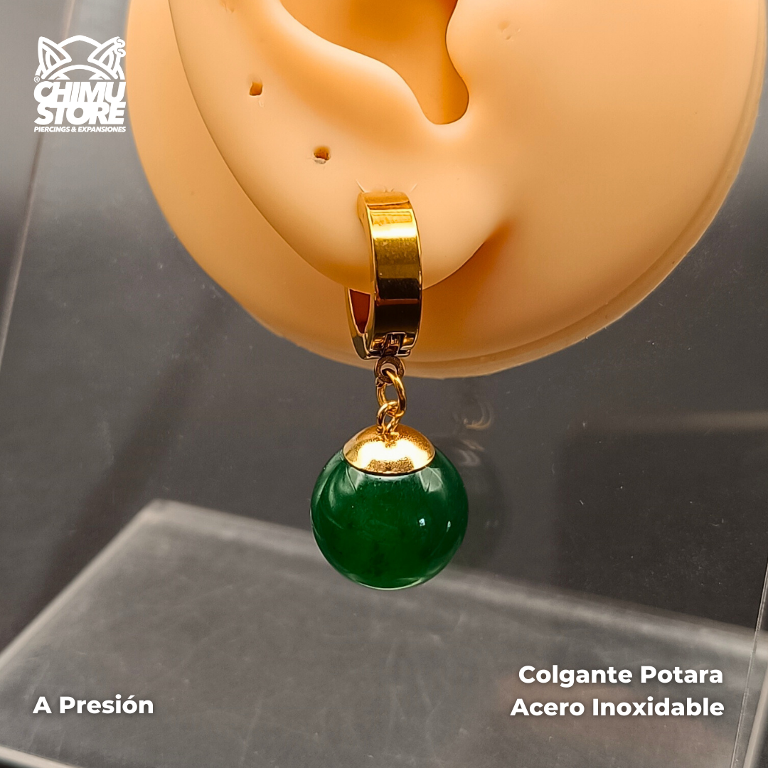 NEW Colgante Acero Inoxidable - Aros Potara Verde a Presión (10mm)