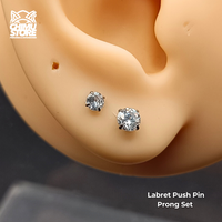 NEW Labret Push Pin Titanio G23 - Prong Set Zirconia Redonda (1,2mm) (16G)