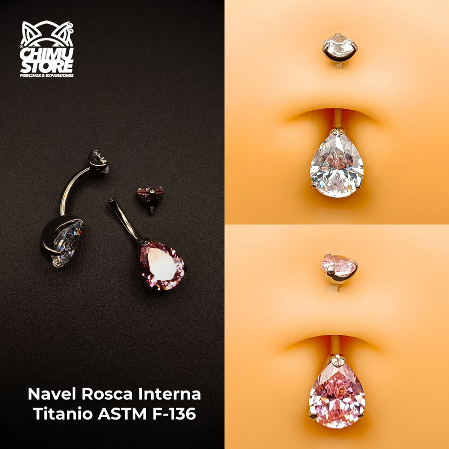 NEW Navel (HC) Titanio ASTM F-136 - Zirconia Lagrima (1,6mm;10mm) (14G)