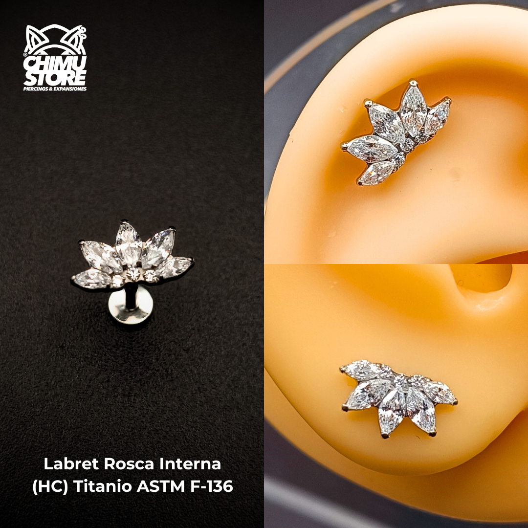 NEW Labret (HC) Titanio ASTM F-136 - Lotus Crown Zirconias (1,2mm;8mm) (16G)