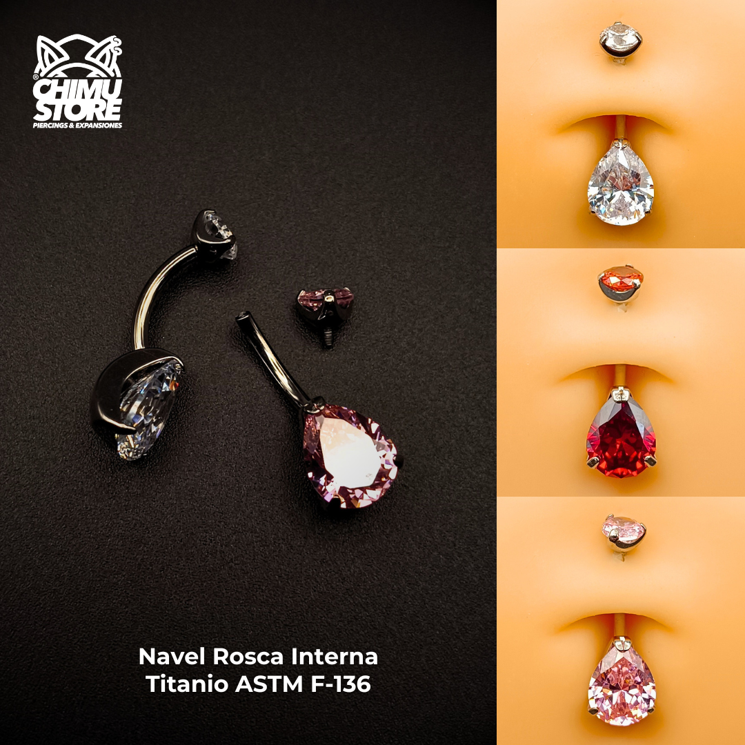 Navel (HC) Titanio ASTM F-136 - Prong Set Zirconia Lagrima (1,6mm;10mm) (14G)