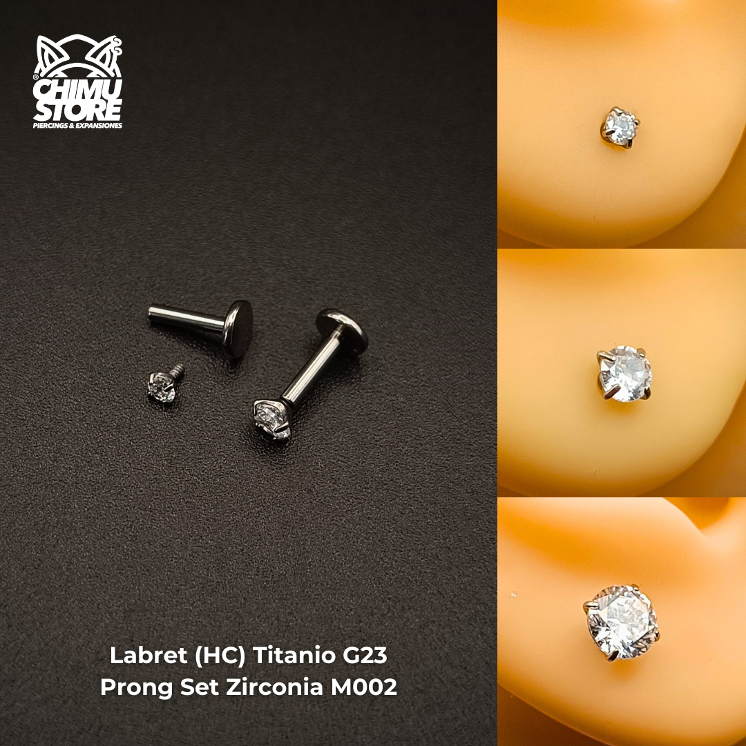 NEW Labret (HC) Titanio G23 - Prong Set Zirconia Blanca M002 (1,2mm) (16G)