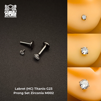 NEW Labret (HC) Titanio G23 - Prong Set Zirconia Blanca M002 (1,2mm) (16G)