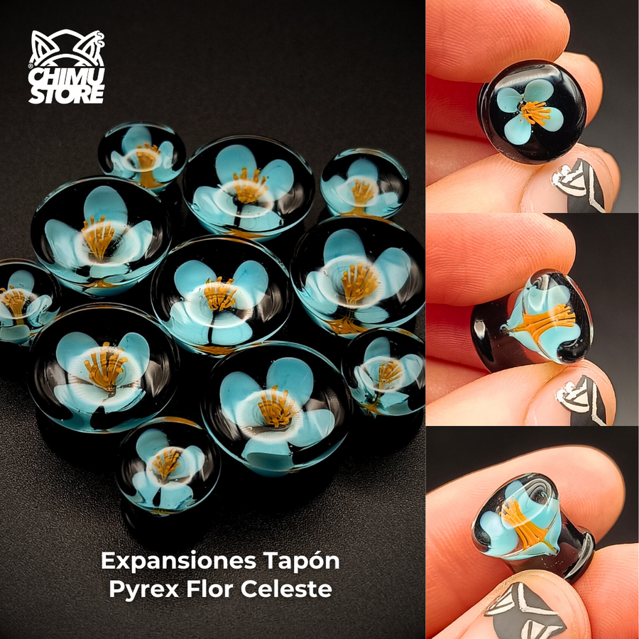 NEW Expansion Pyrex - Flor Celeste Fondo Negro (8mm a 19mm)
