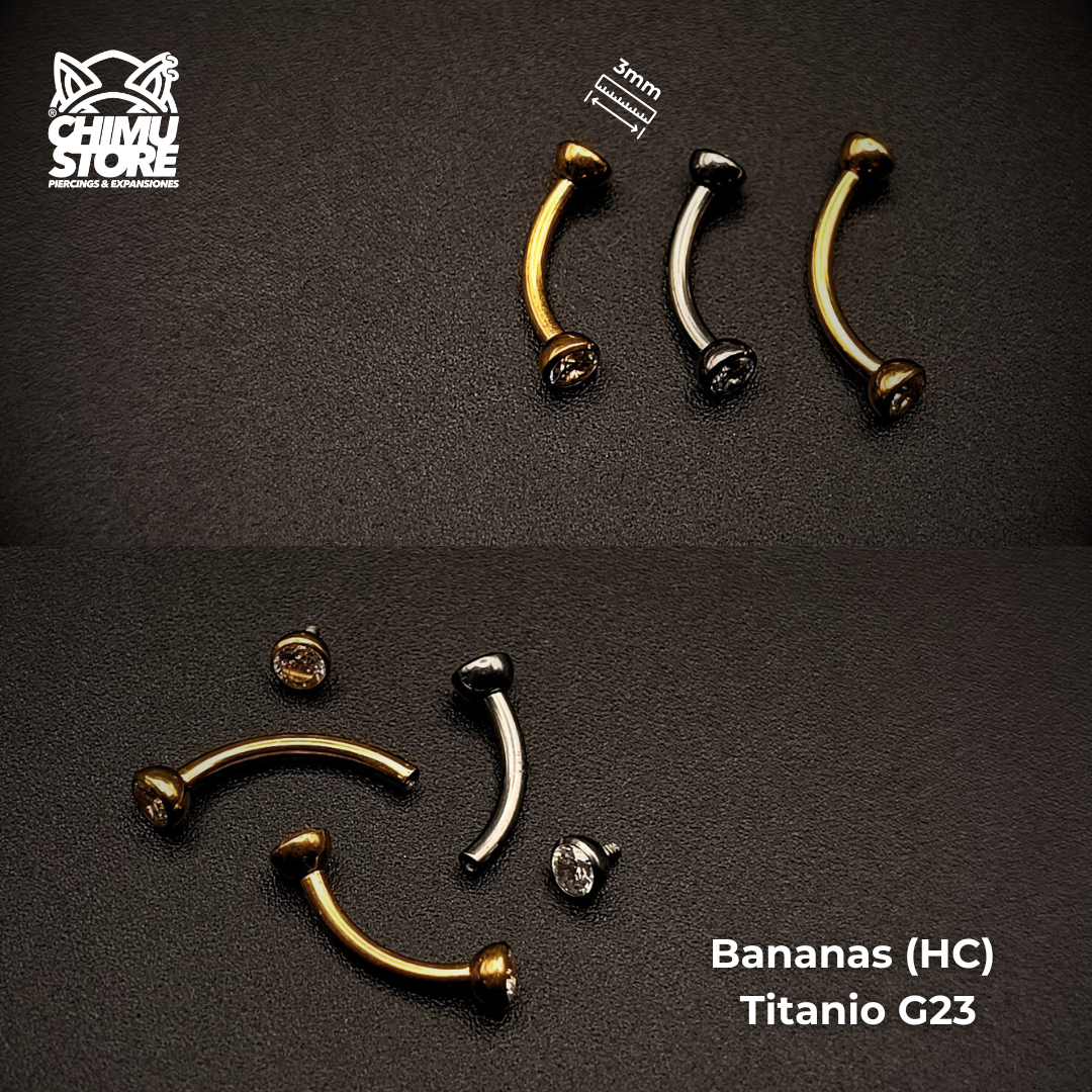 NEW Banana (HC) Titanio G23 - Bezel Set Zirconias (1,2mm) (16G)