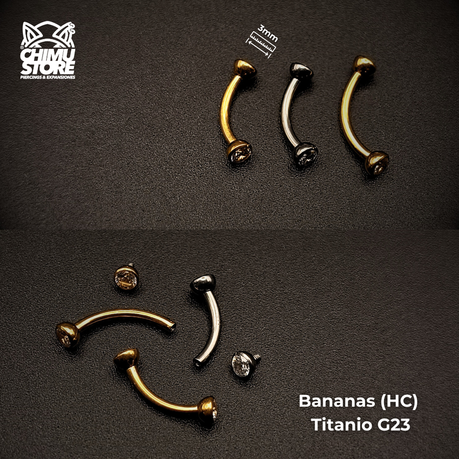 NEW Banana (HC) Titanio G23 - Bezel Set Zirconias (1,2mm) (16G)