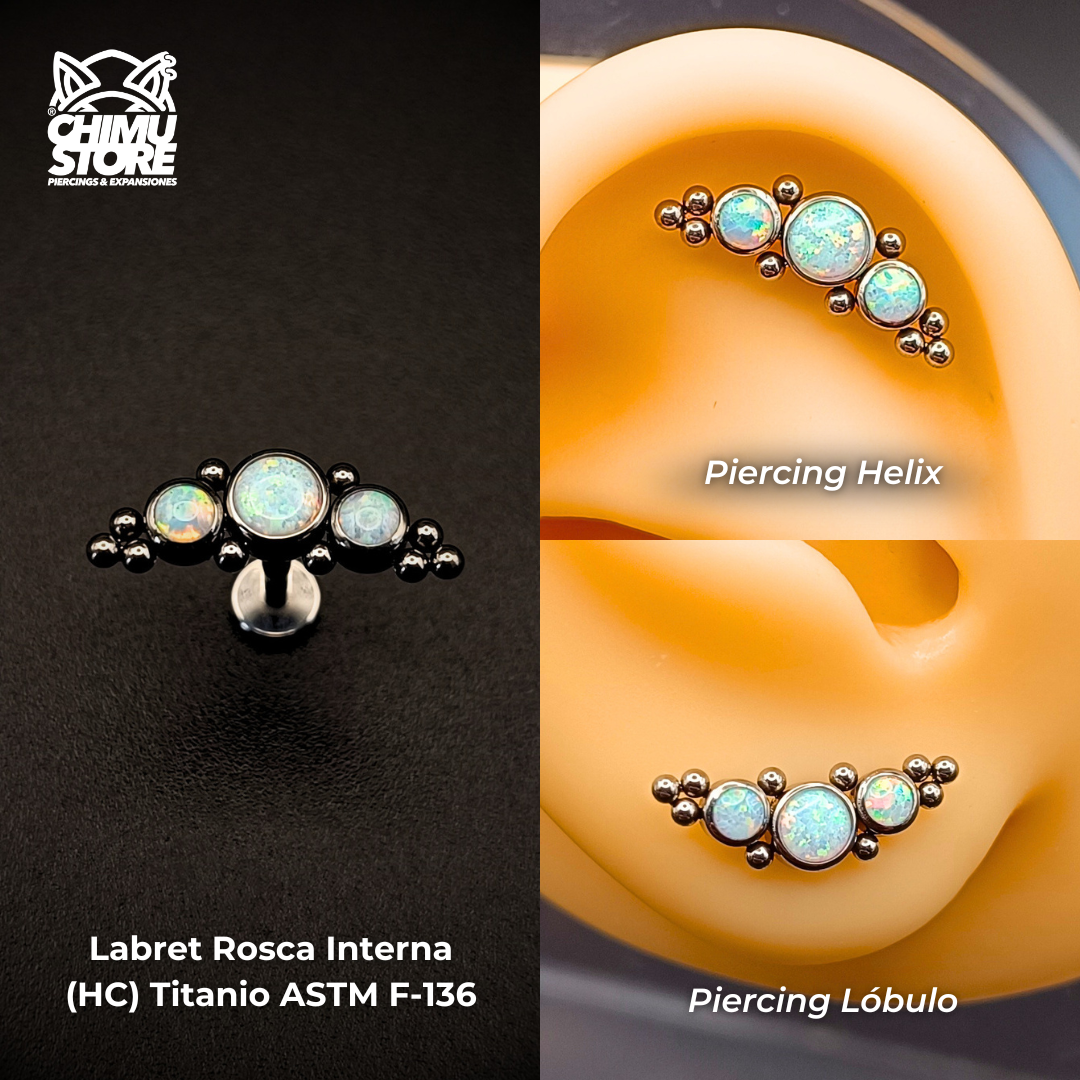 NEW Labret (HC) Titanio ASTM F-136 - Cluster 3 Opalitas y Cuentas (1,2mm;8mm) (16G)