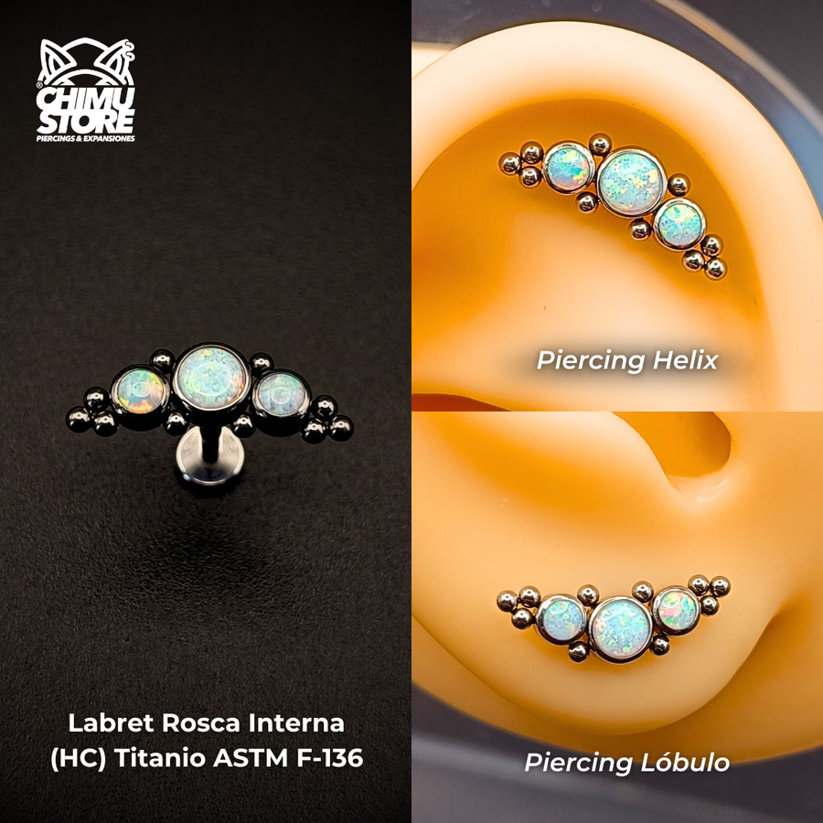 NEW Labret (HC) Titanio ASTM F-136 - Cluster 3 Opalitas y Cuentas (1,2mm;8mm) (16G)