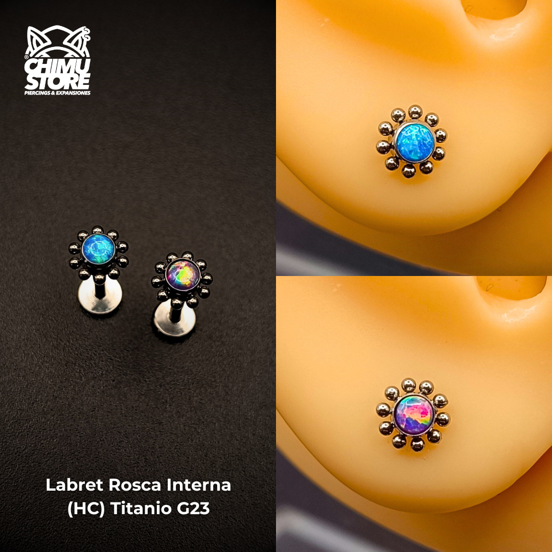 NEW Labret (HC) Titanio G23 - Opalita Bordeado de Cuentas (1,2mm;8mm) (16G)