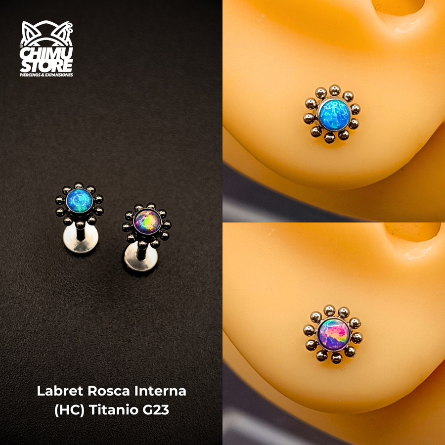 NEW Labret (HC) Titanio G23 - Opalita Bordeado de Cuentas (1,2mm;8mm) (16G)