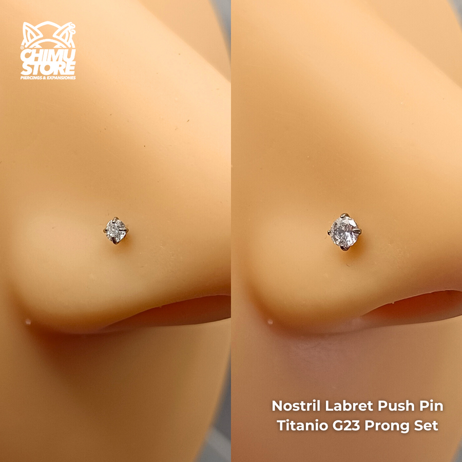 NEW Nostril Labret Push Pin Titanio G23 - Prong Set Zirconia (0,8mm) (20G)