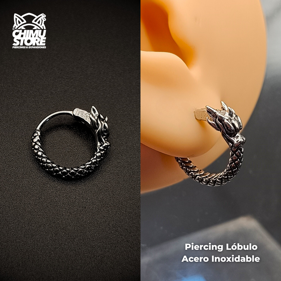 NEW Piercing Lobulo Acero Inoxidable - Cabeza de Dragón 01 (1mm;11mm)