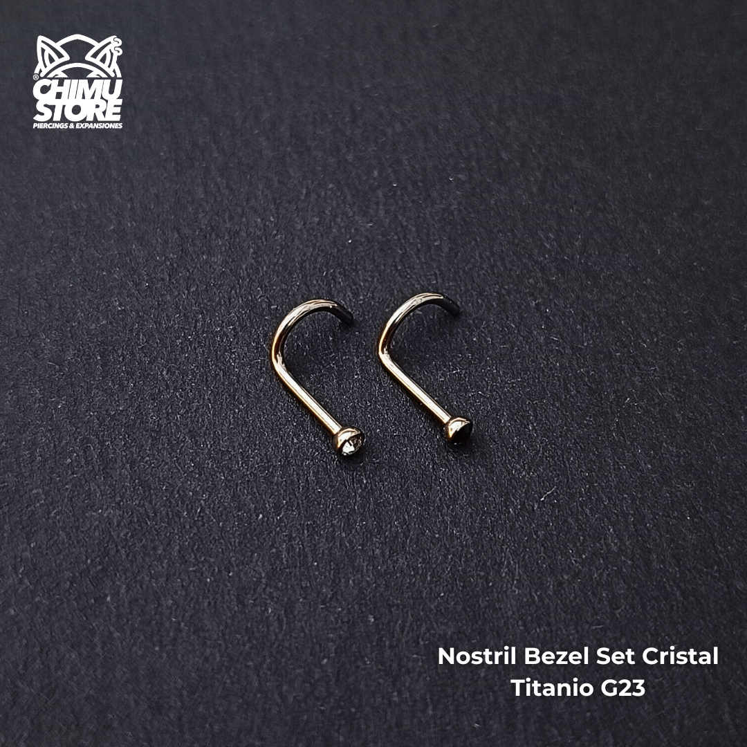 NEW Nostril Screw Titanio G23 - Bezel Set Cristales (0,8mm;7x5mm) (20G)