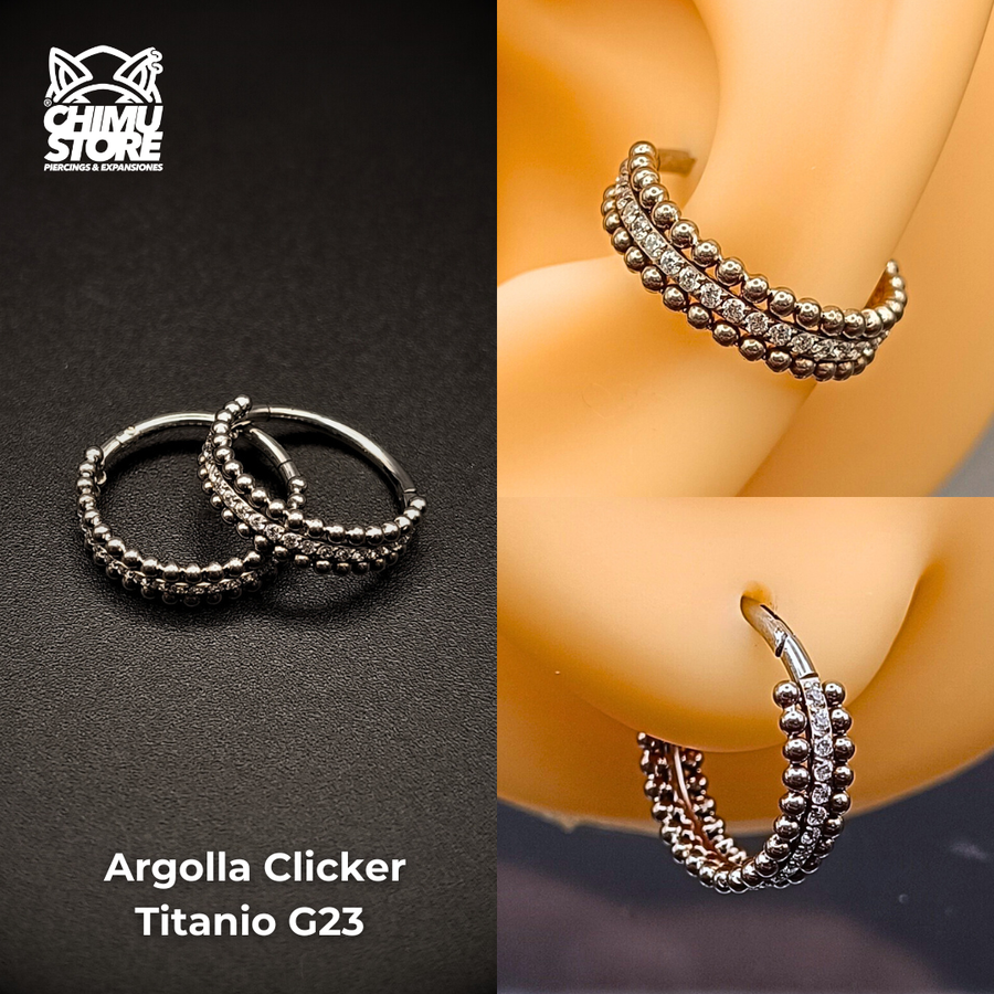 NEW Argolla Clicker Titanio G23 - Zirconias Laterales y Doble Cuentas (1,2mm) (16G)