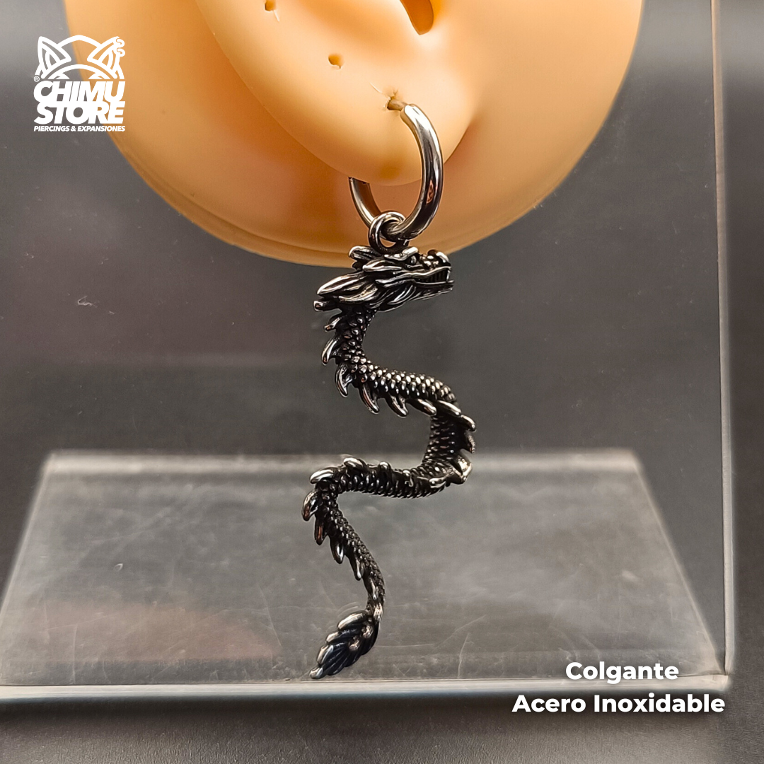 NEW Colgante Lobulo Acero Inoxidable - Dragon Largo (1mm;10mm) (18G)
