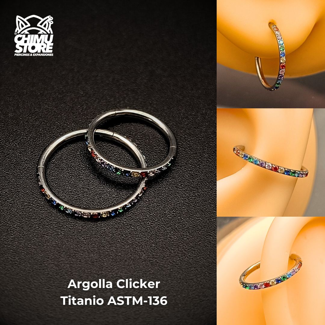 NEW Argolla Clicker Titanio ASTM F-136 - Zirconias Colores Laterales (1,2mm) (16G)