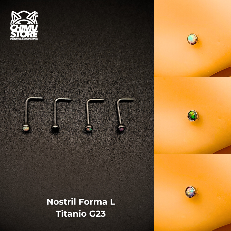 NEW Nostril (Forma L) Titanio G23 - Piedra Opalita (0,8mm) (20G)