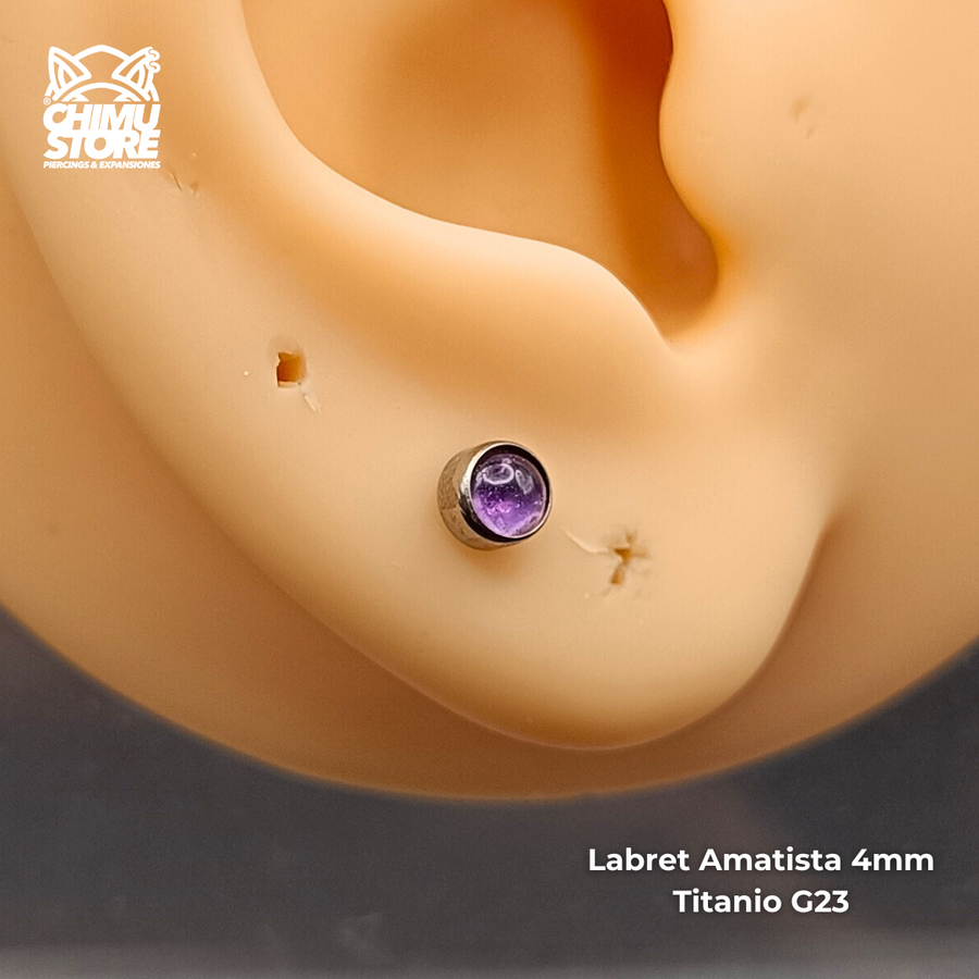NEW Labret Titanio G23 - Piedra Amatista 4mm (1,2mm;8mm) (16G)
