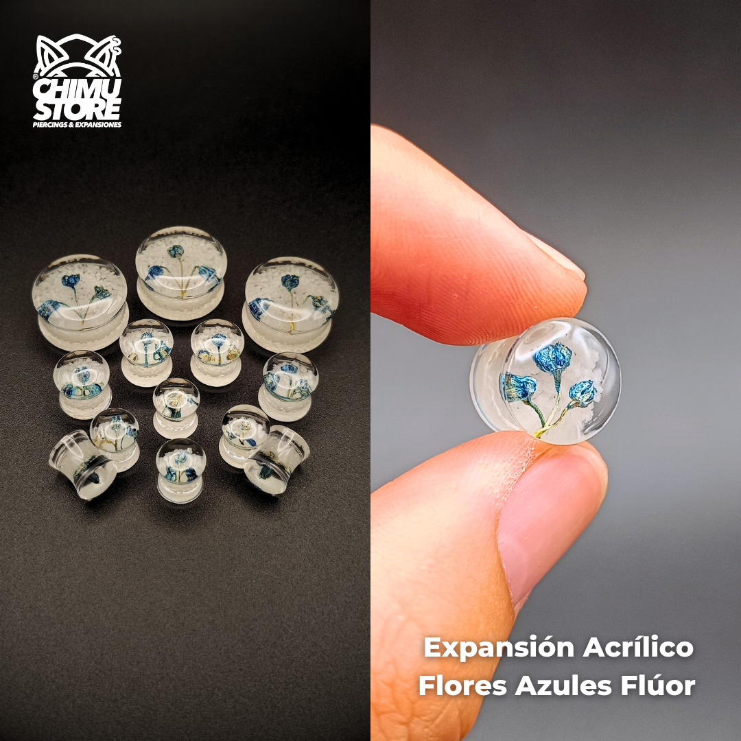 NEW Expansiones Acrílico - 3 Flores Azules Fluor (8mm a 30mm)
