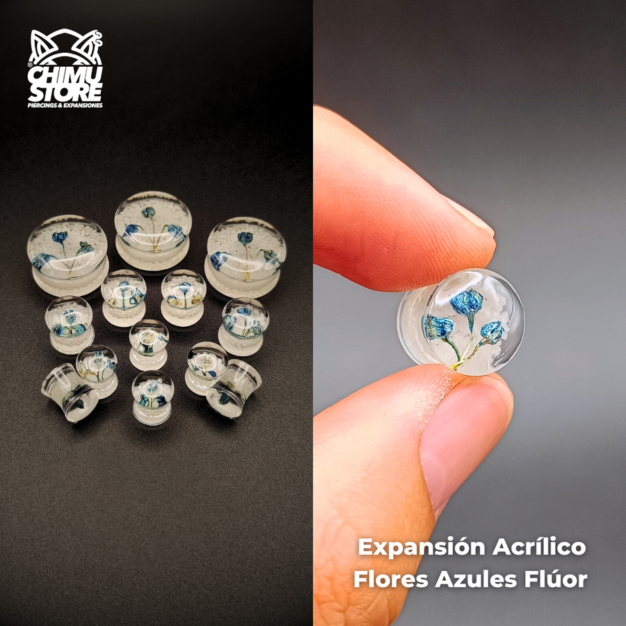 NEW Expansiones Acrílico - 3 Flores Azules Fluor (8mm a 30mm)