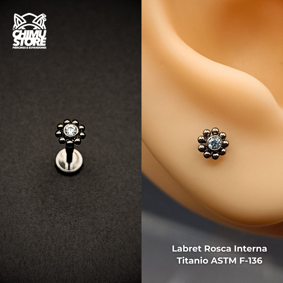NEW Labret (HC) Titanio ASTM F-136 - Zirconia Circulo de Cuentas (1,2mm;8mm) (16G)