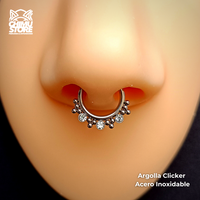NEW Argolla Clicker Acero Inoxidable - 3 Cristales y Cuentas 001 (1,2mm;8mm) (16G)