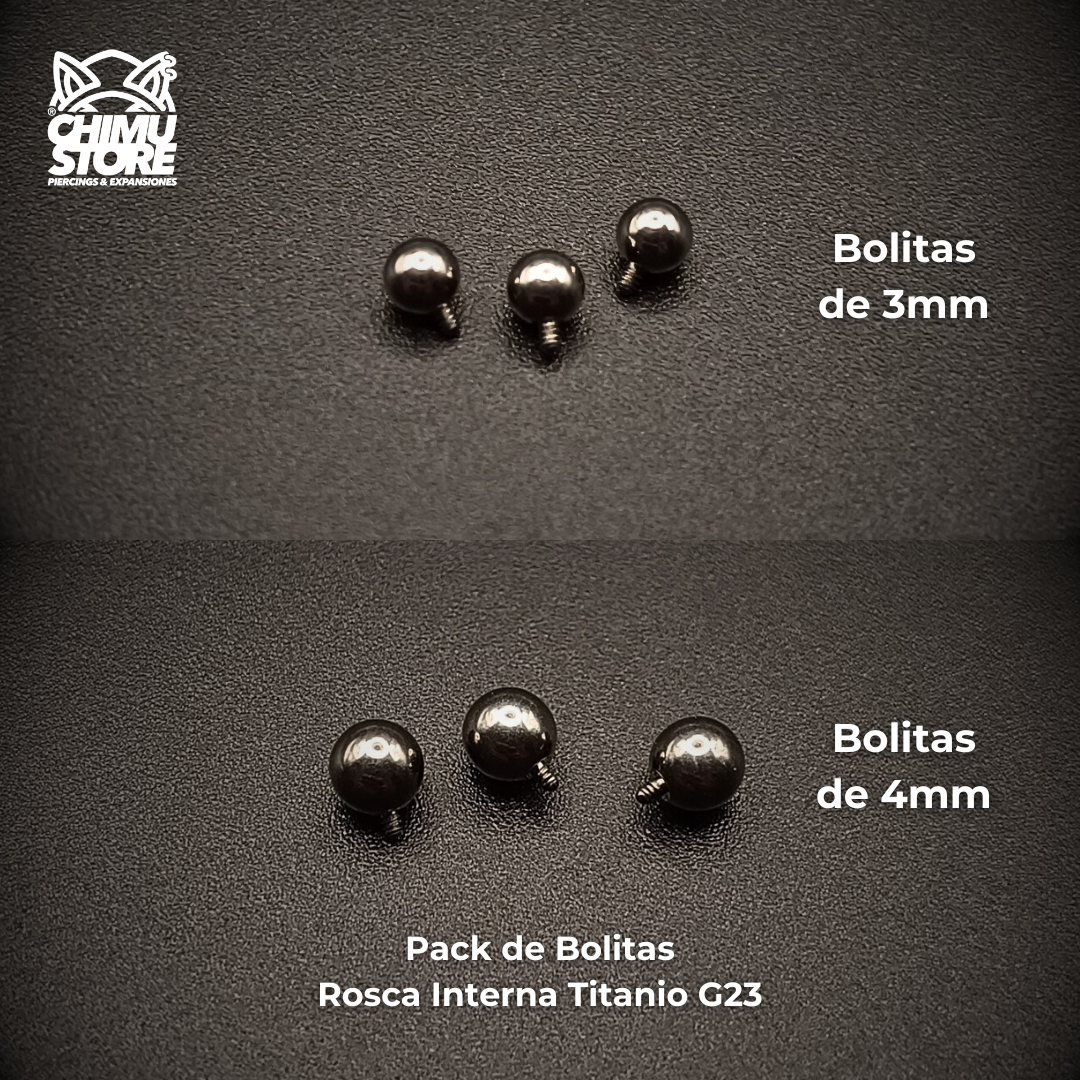 NEW Packs de Repuestos Bolita 3mm y 4mm - Rosca Interna Titanio G23 (1,2mm) (16G)