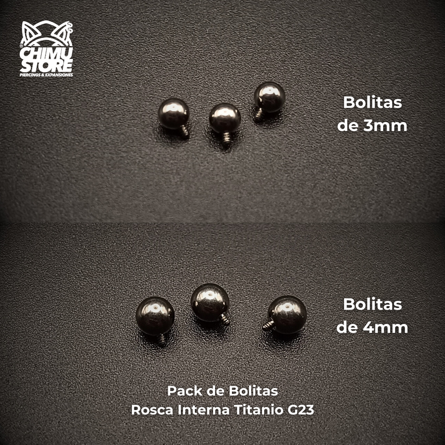 NEW Packs de Repuestos Bolita 3mm y 4mm - Rosca Interna Titanio G23 (1,2mm) (16G)